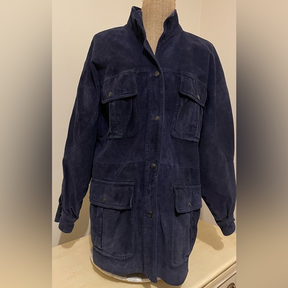 Bergdorf Goodman Jackets & Blazers - Bergdorf Goodman Blue Suede 3/4 Length Long Coat